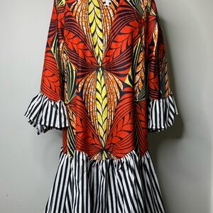Vibrant Orange and Yellow Patterned Dress